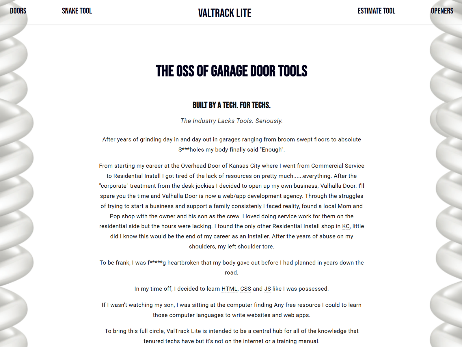 Portfolio Project. ValTrack Lite Home Page.